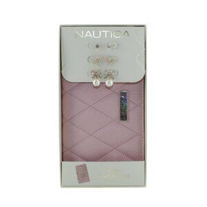 Nautica Travel Jewelry Case Gift Set with 3 Earrings Pink Organizer Box